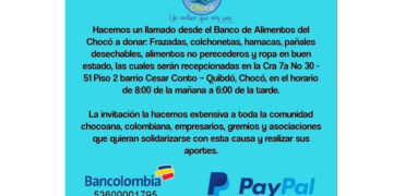 40.000 damnificados del Chocó requieren sus donaciones