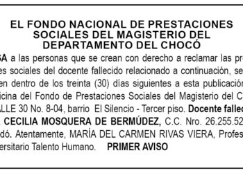Edicto 1er. aviso Ana Cecilia Mosquera de Bermúdez