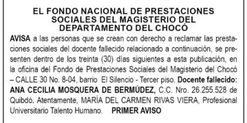 Edicto 1er. aviso Ana Cecilia Mosquera de Bermúdez