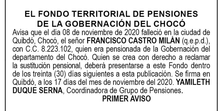 Edicto 1er. aviso Francisco Castro Milán