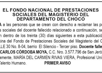 Edicto 1er. aviso Luis Carlos Córdoba Moya