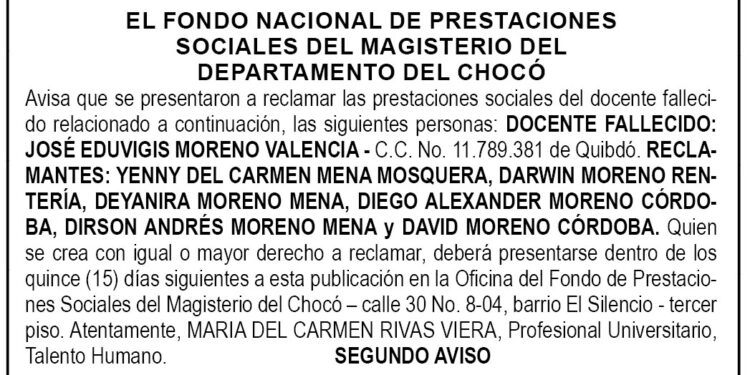 Edicto 2do. aviso José Eduvigis Moreno Valencia