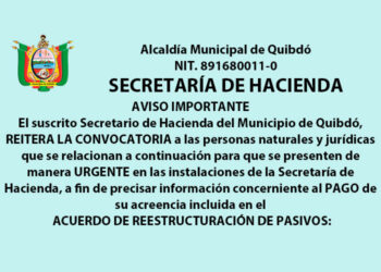 Aviso importante de la Secretaría de Hacienda de Quibdó