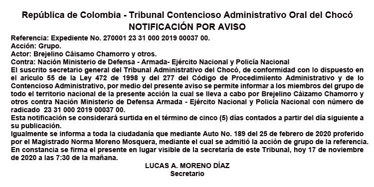 Notificación por aviso. Acción de Grupo