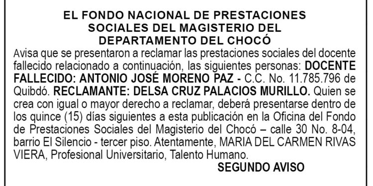 Edicto 2do. aviso Antonio José Moreno Paz