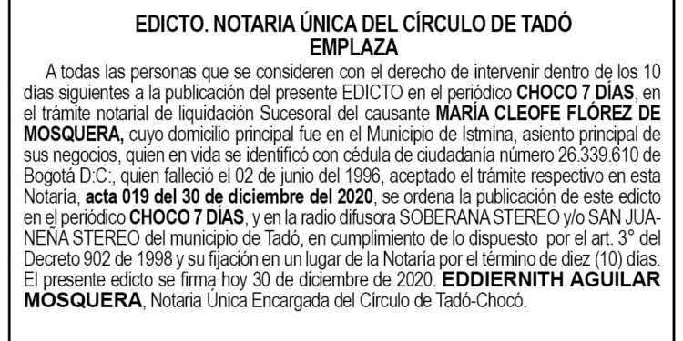 Edicto María Cleofe Flórez de Mosquera