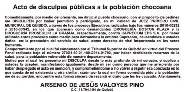 Acto de disculpas públicas a la población chocoana
