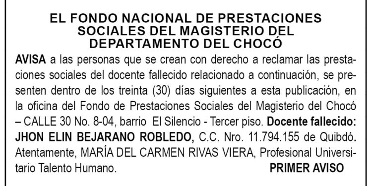 Edicto 1er. aviso Jhon Elin Bejarano Robledo