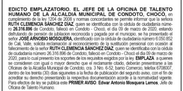 Edicto 1er. aviso Ruth Clemencia Sánchez Díaz