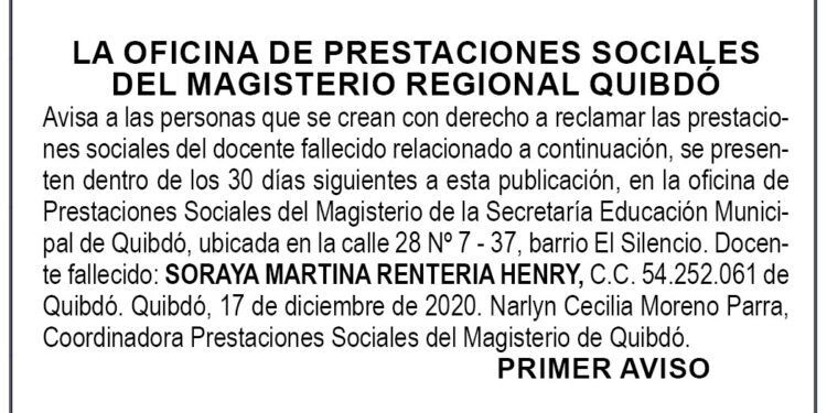 Edicto 1er. aviso Soraya Martina Rentería Henry