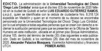 Edicto 1er. aviso Luis Eduardo Gutiérrez Ramos