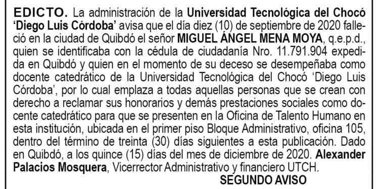 Edicto 2do. aviso Miguel Ángel Mena Moya