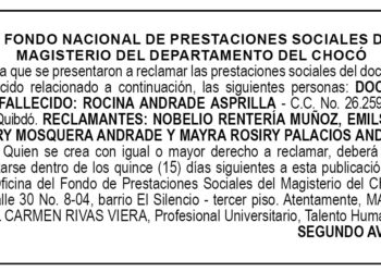 Edicto 2do. aviso Rocina Andrade Asprilla