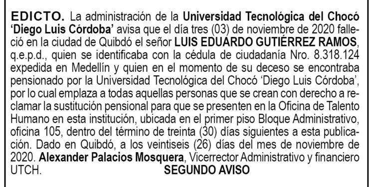 Edicto 2do. aviso Luis Eduardo Gutiérrez Ramos