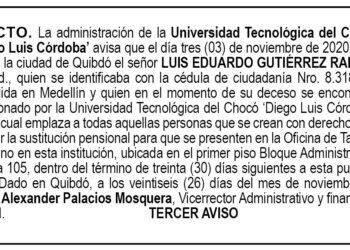 Edicto 3er. aviso Luis Eduardo Gutiérrez Ramos