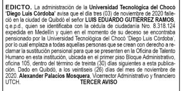 Edicto 3er. aviso Luis Eduardo Gutiérrez Ramos