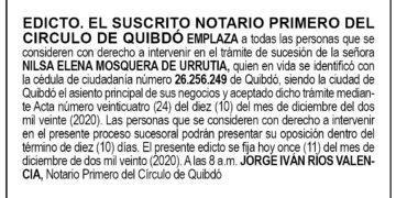 Edicto Nilsa Elena Mosquera de Urrutia