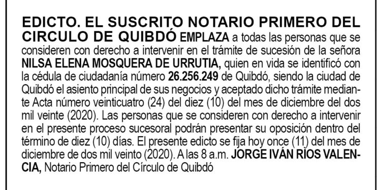 Edicto Nilsa Elena Mosquera de Urrutia
