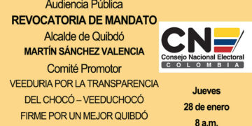 Convocan audiencia pública en el proceso de revocatoria de mandato del alcalde de Quibdó