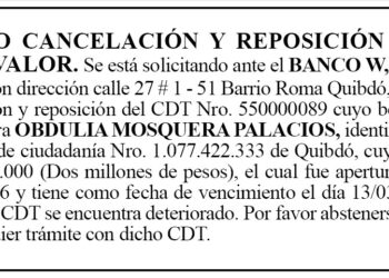 Cancelación y reposición de Título Valor