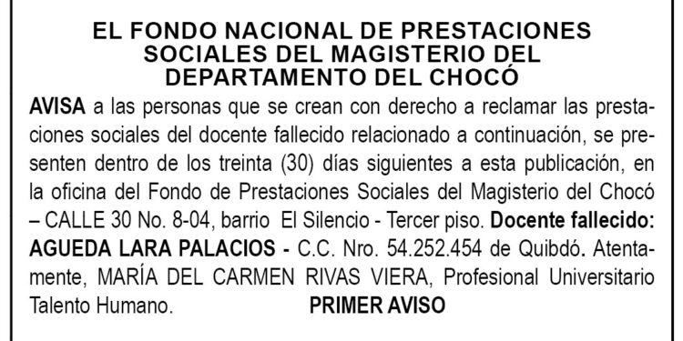 Edicto 1er. aviso Águeda Lara Palacios