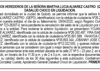 Edicto 1er. aviso Martha Lucía Álvarez Castro