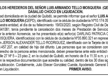 Edicto 1er. aviso. Luis Armando Tello Mosquera