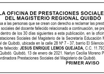 Edicto 1er. aviso Jesús Enrique Lemos Quejada