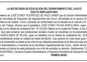 Edicto 1er. aviso José Doney Rojas Marulanda