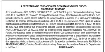 Edicto 1er. aviso José Doney Rojas Marulanda