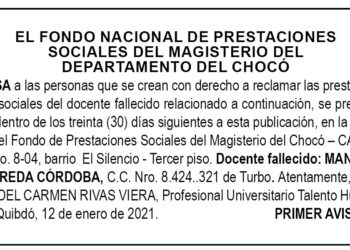 Edicto 1er. aviso Manuel Lloreda Córdoba