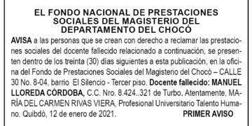 Edicto 1er. aviso Manuel Lloreda Córdoba