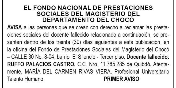 Edicto 1er. aviso Ruffo Palacios Castro