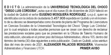 Edicto 1er. aviso Eugenio Mosquera Rodríguez