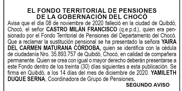 Edicto 2do. aviso Francisco Castro Milán