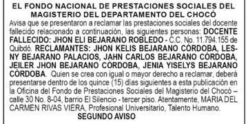 Edicto 2do. aviso Jhon Elí Bejarano Robledo