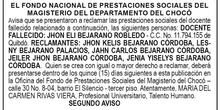 Edicto 2do. aviso Jhon Elí Bejarano Robledo