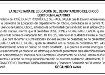 Edicto 2do. aviso José Doney Rojas Marulanda