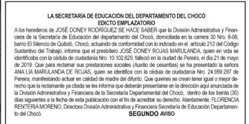 Edicto 2do. aviso José Doney Rojas Marulanda
