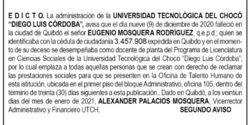Edicto 2do. aviso Eugenio Mosquera Rodríguez