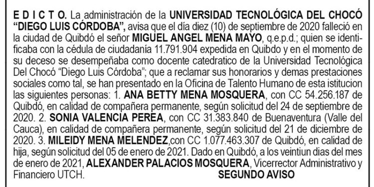 Edicto 2do. aviso Miguel Ángel Mena Mayo