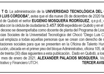 Edicto 3er. aviso Eugenio Mosquera Rodríguez