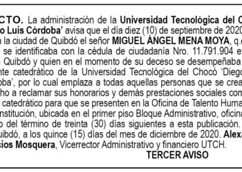 Edicto 3er. aviso Miguel Ángel Mena Moya