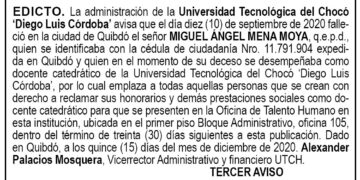 Edicto 3er. aviso Miguel Ángel Mena Moya