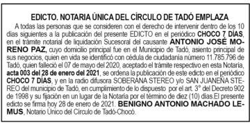 Edicto Antonio José Moreno Paz