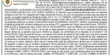 Edicto. Admisión de demanda de muerte presunta por desaparecimiento