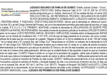 Edicto muerte presunta por desaparecimiento Rafael Rentería Mena