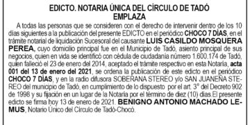 Edicto Luis Casildo Mosquera Perea