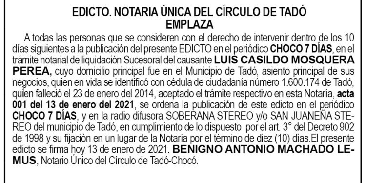 Edicto Luis Casildo Mosquera Perea