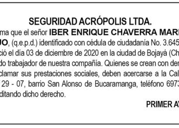 Edicto 1er. aviso Iber Enrique Chaverra Marmolejo